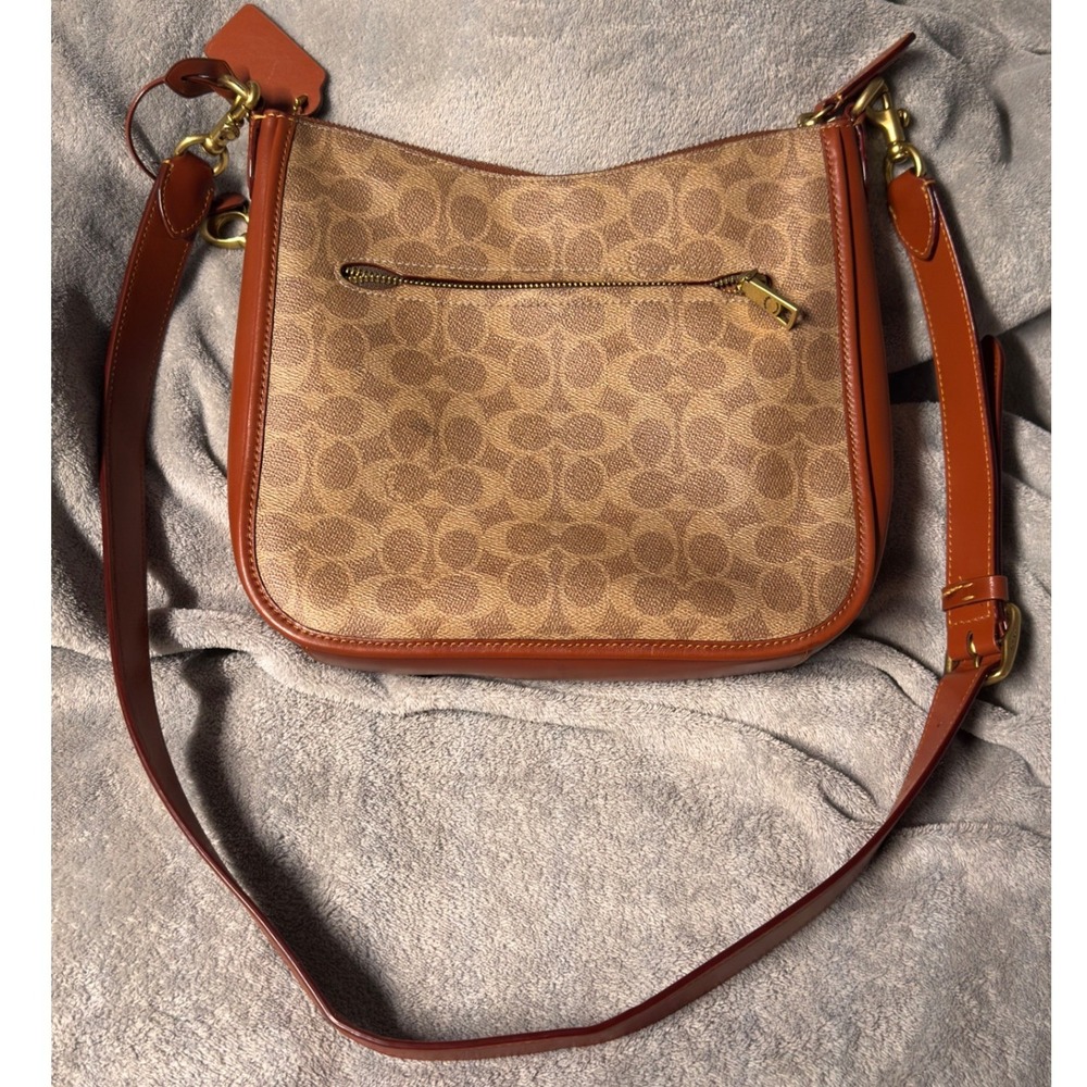 Coach Chaise Crossbody Bag Signature Coated Canvas Leather Tan Brown C8487 - Picture 4 of 15